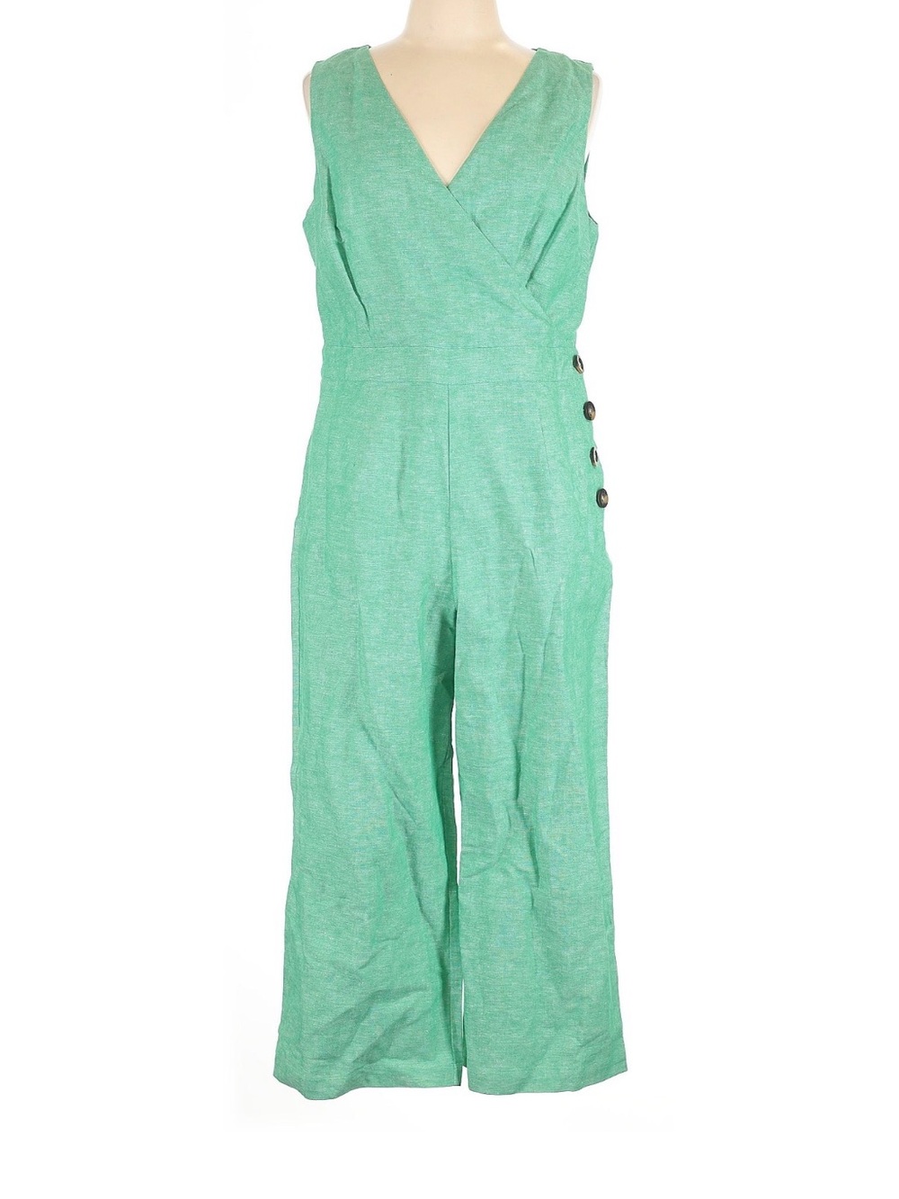 Boden Sleeveless Dorothea Linen Green Wide-Leg Jumpsuit